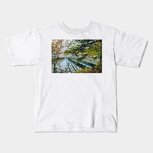 Route 9 Bridge over and reflected through trees and early morning Kids T-Shirt